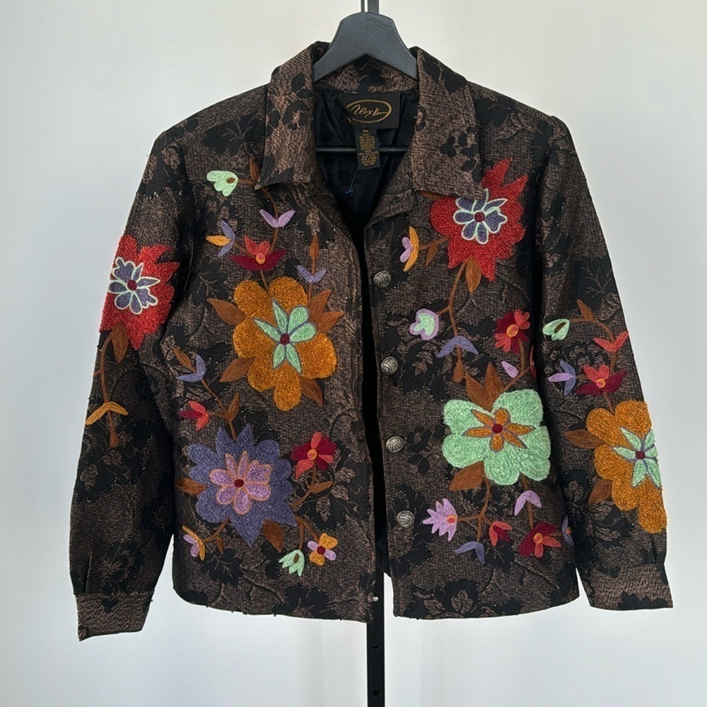 Vintage Alex Kim Embroidered Floral BOHO Lined Jacket or Blazer Size PM